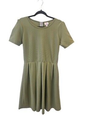 NWT LuLaRoe Amelia Dress Sage Green Ribbed Pocket Fit & Flare Size L